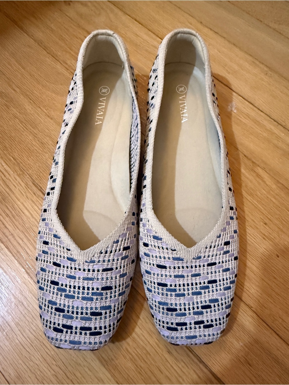 VIVAIA Square Toe Woven Ballet Flats Blue Lavender Ivory EU 39.5 US 8.5/9